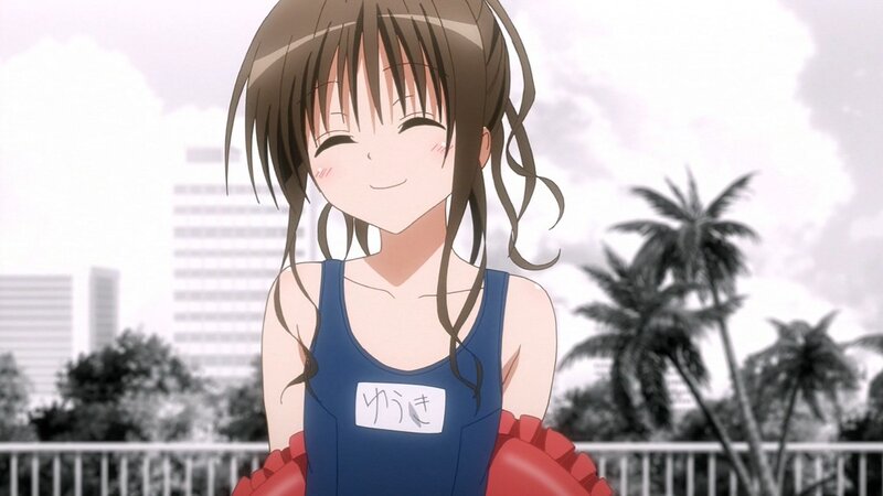 anime girl in swimsuit smiling