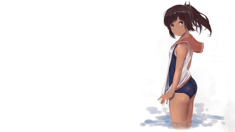 Anime Girl in Swimsuit — White, Calm, Water
