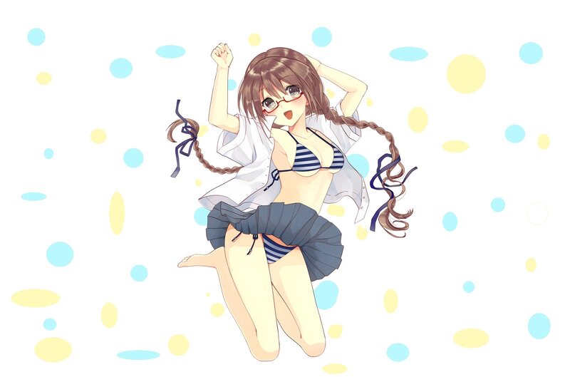 Anime Girl in Swimsuit — White, Playful, Glasses