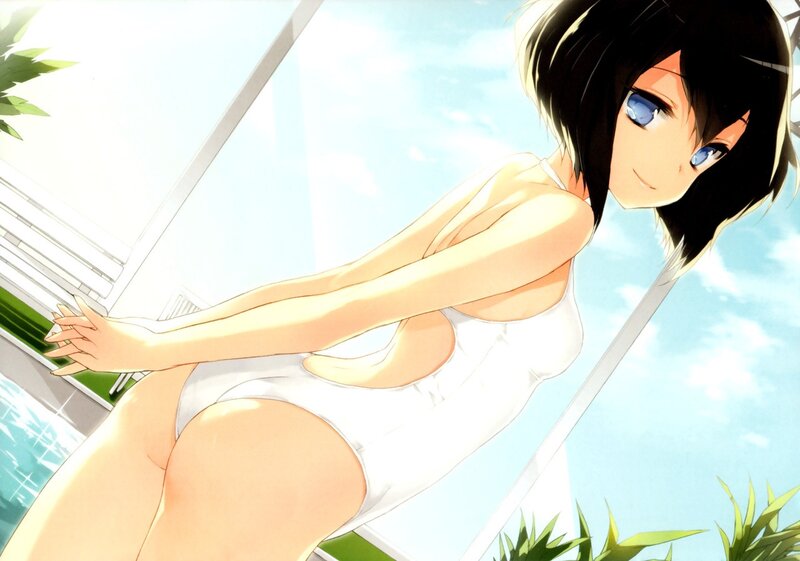 Anime Girl in Swimsuit — White, Relaxed, Afternoon, Pool