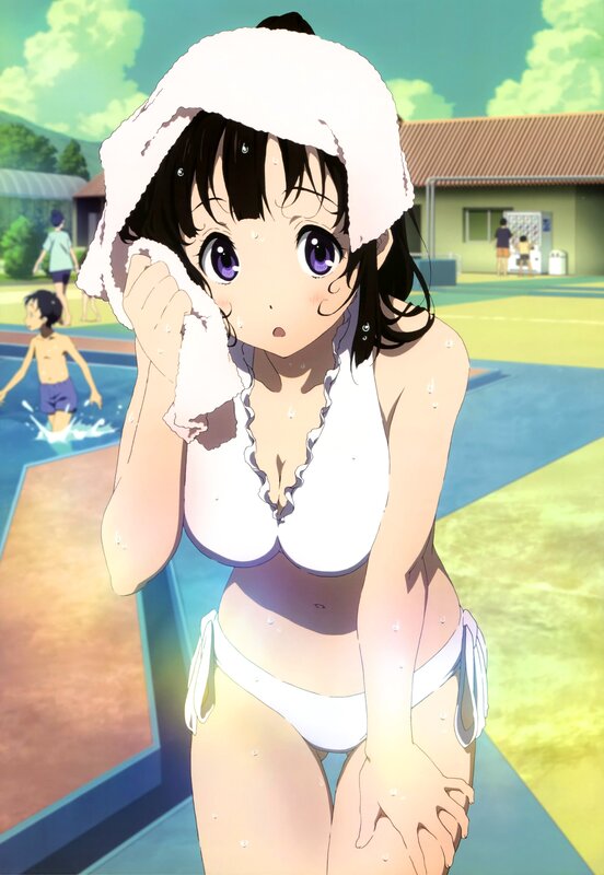 Anime Girl in Swimsuit — White, Relaxed, Summer, Towel, Pool
