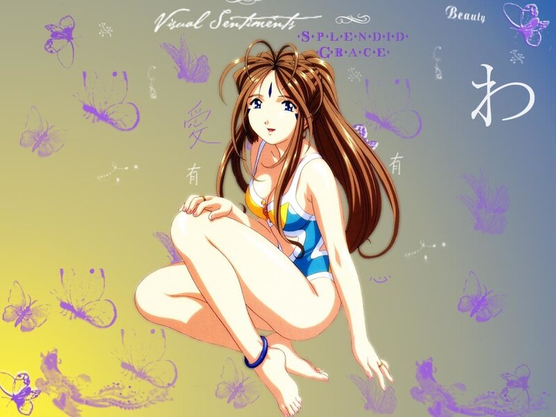 Anime girl in swimsuit with butterflies