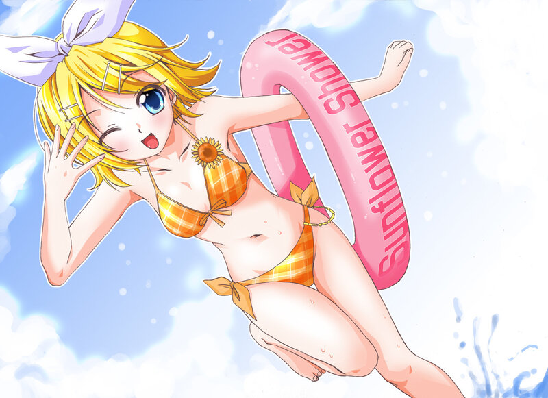 Anime girl in swimsuit with floatie