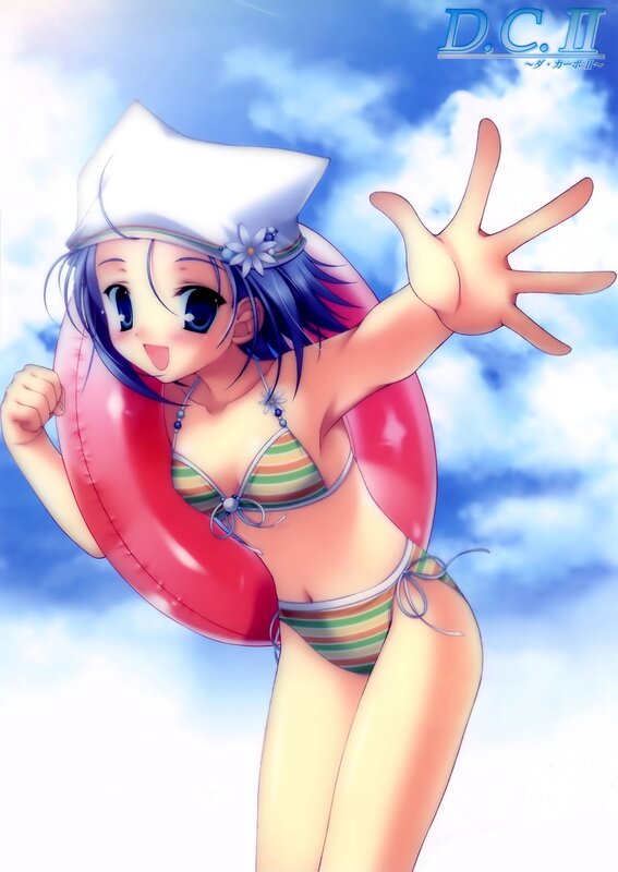 anime girl in swimsuit with floatie