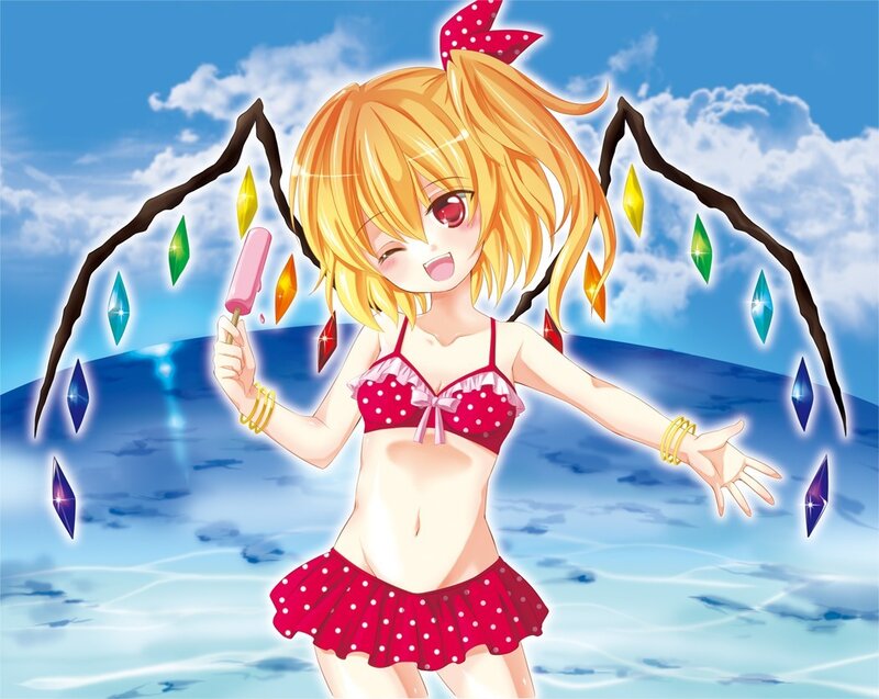 anime girl in swimsuit with ice cream