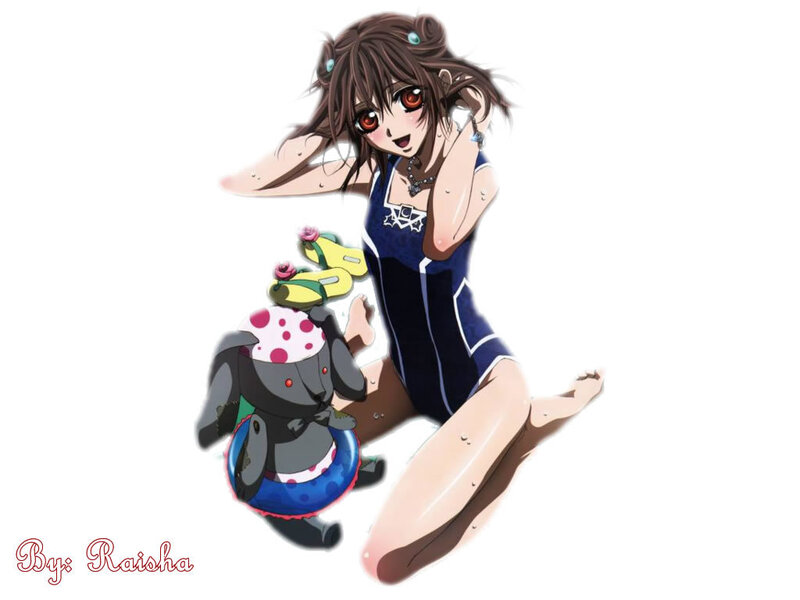 anime girl in swimsuit with toy