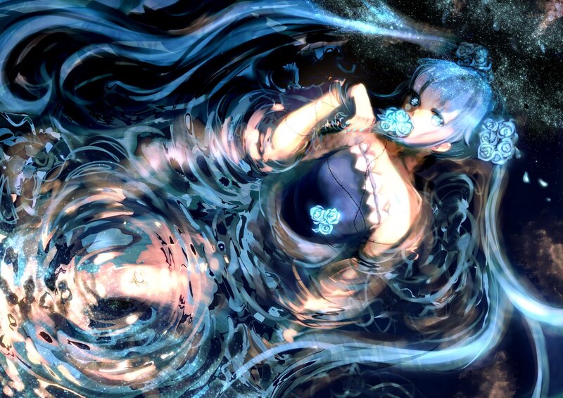 Anime girl in swirling water