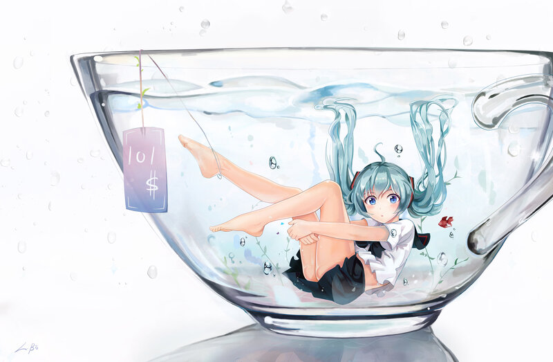 Anime Girl in Teacup — Blue