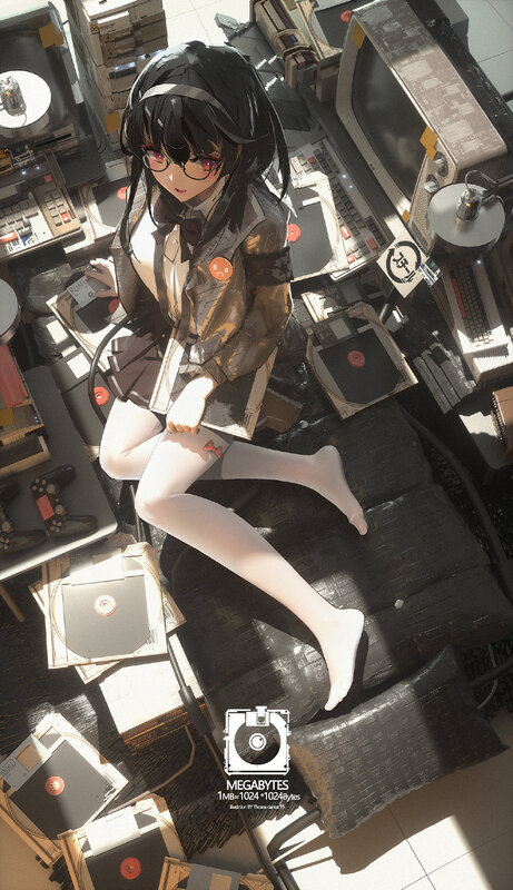 Anime Girl in Tech Room — Black