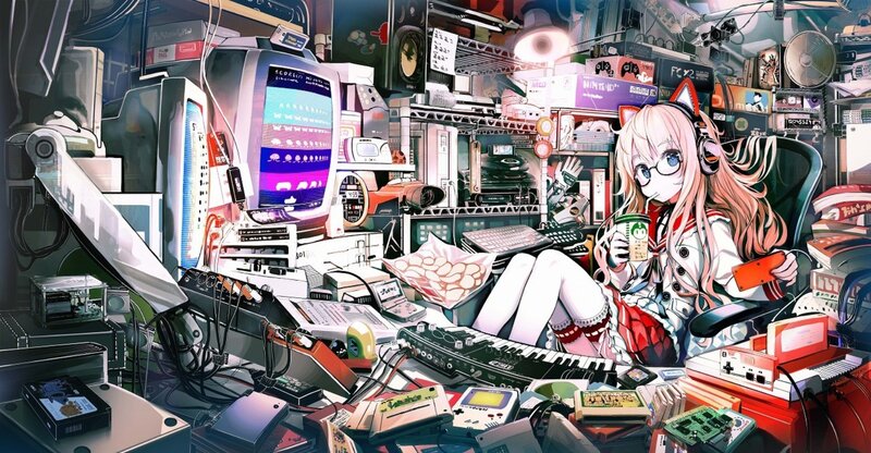 Anime Girl in Tech Room