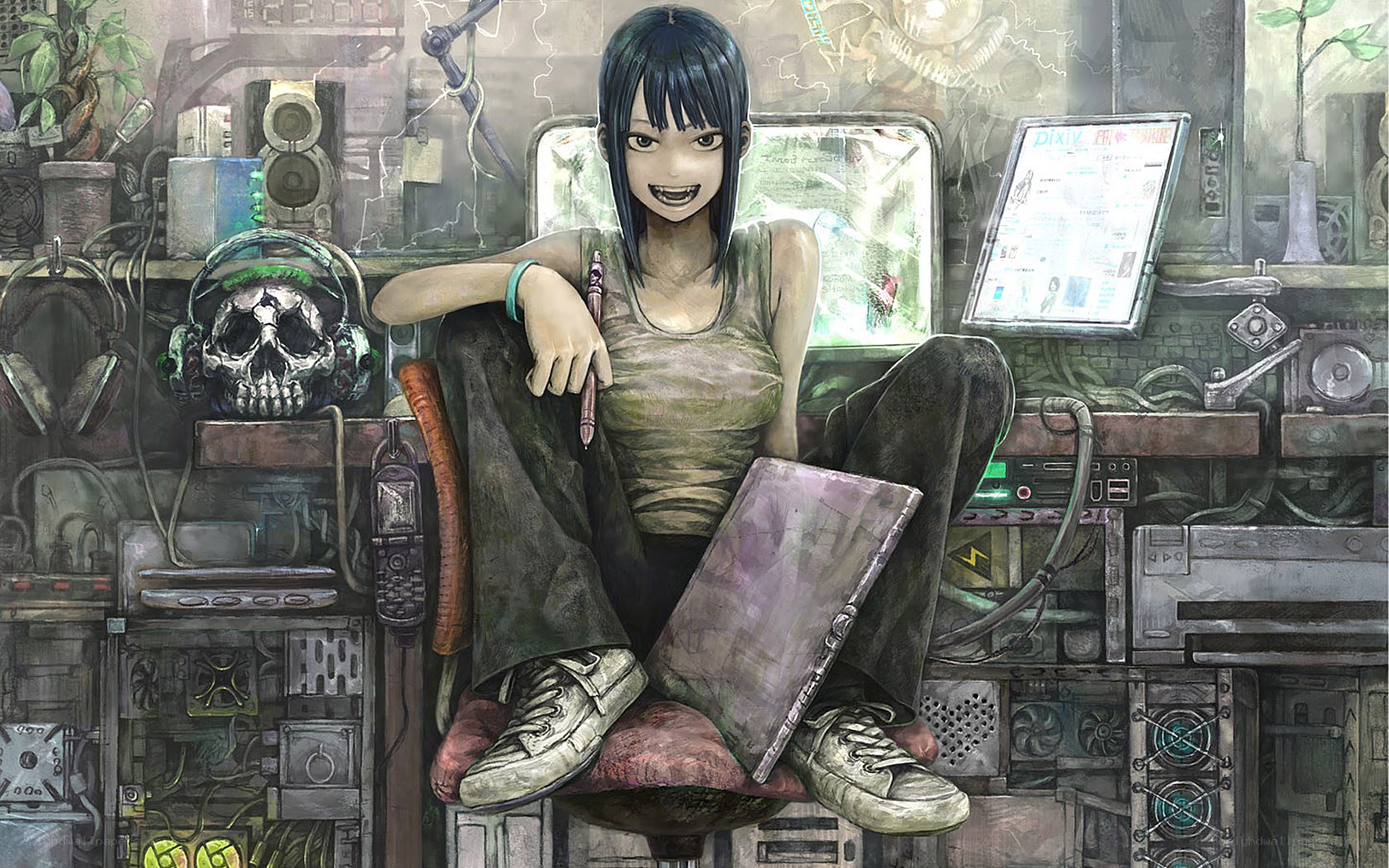 anime girl in tech workshop