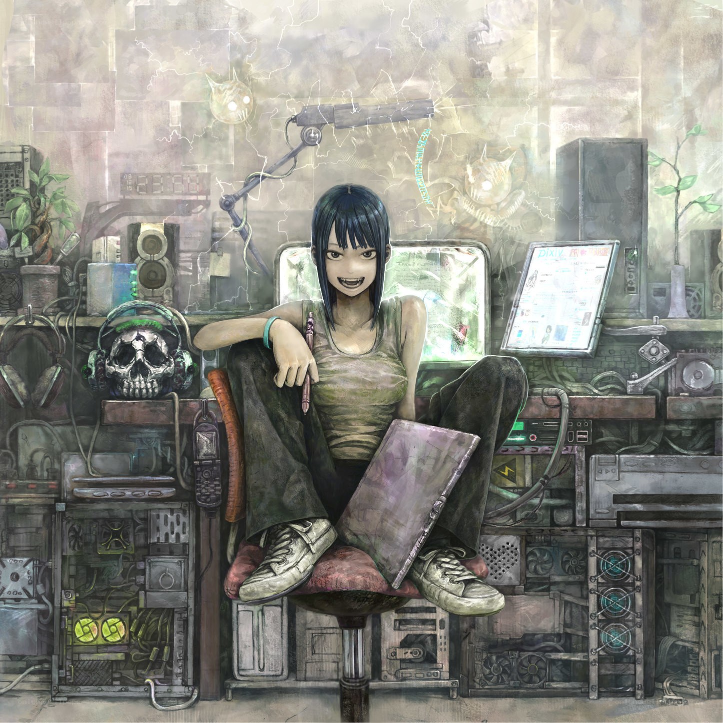 anime girl in tech workshop
