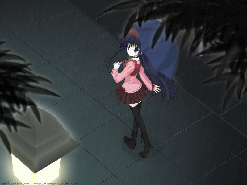anime girl in the rain