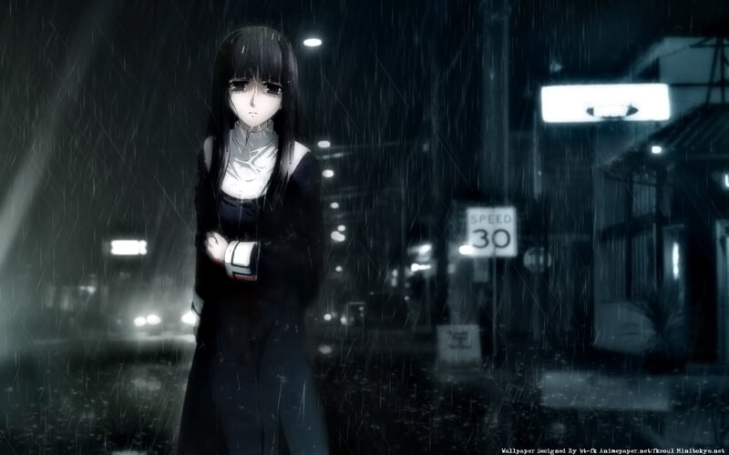 anime girl in the rain