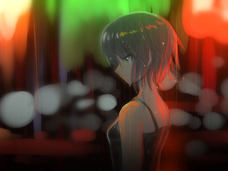 anime girl in the rain