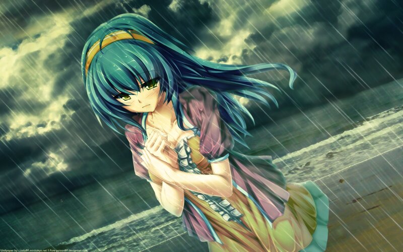 anime girl in the rain