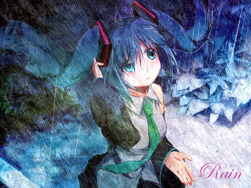 Anime girl in the rain