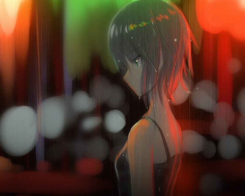 anime girl in the rain