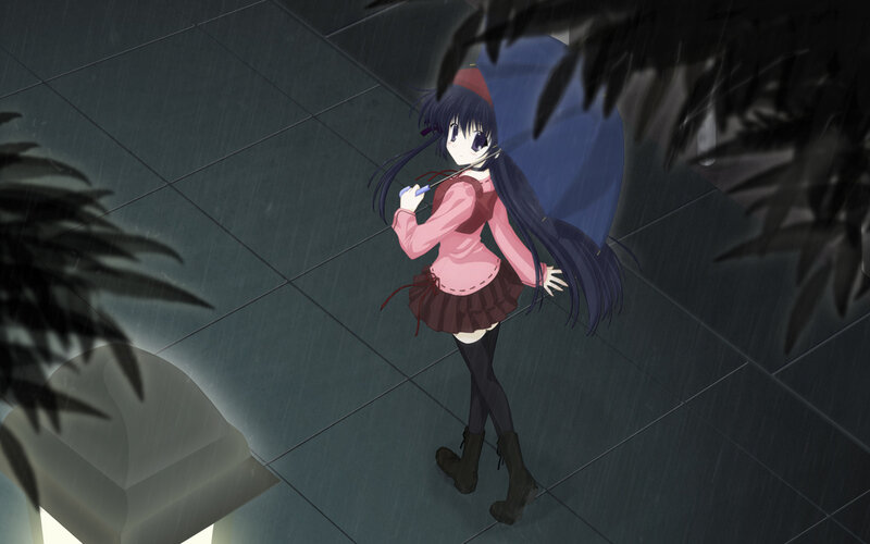 anime girl in the rain