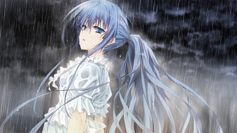 anime girl in the rain