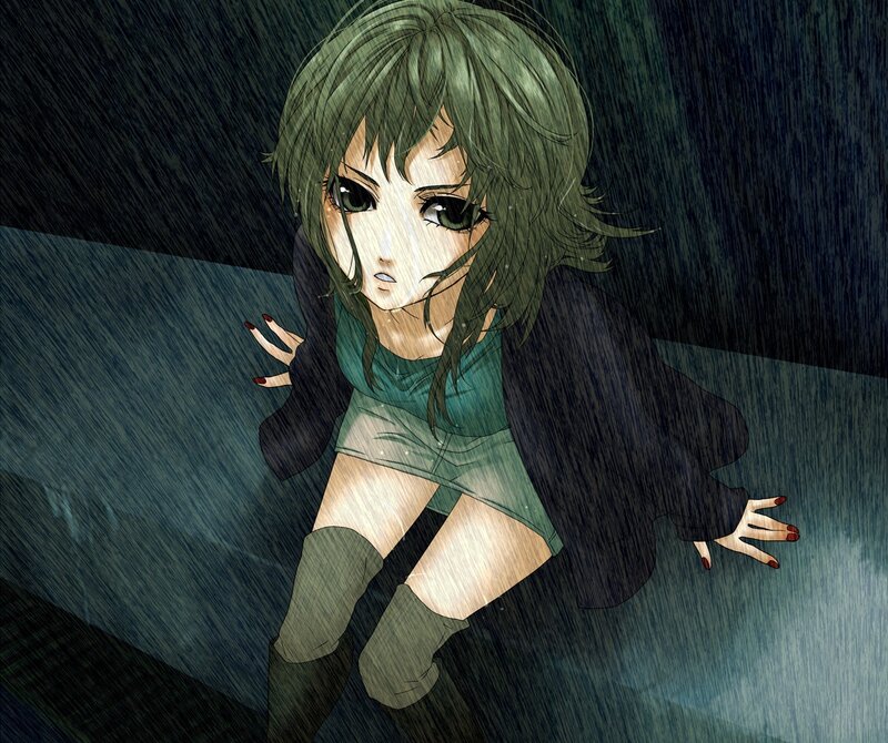anime girl in the rain