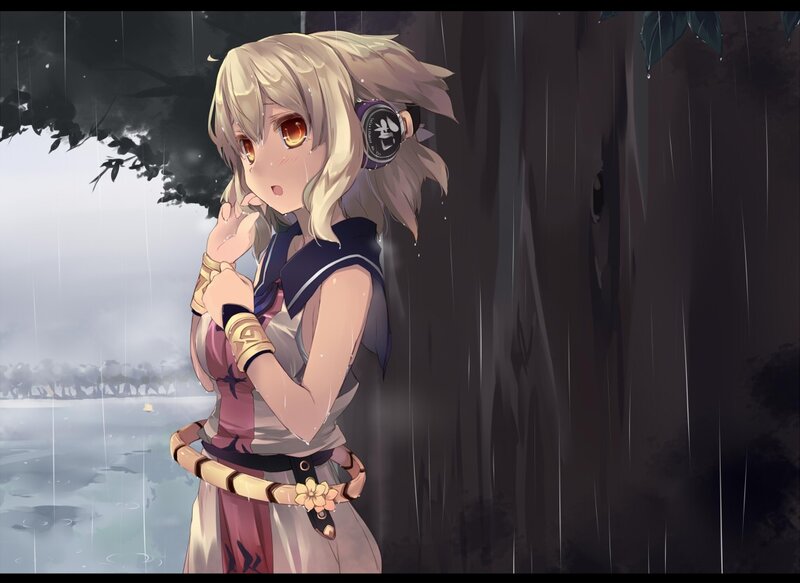 Anime girl in the rain