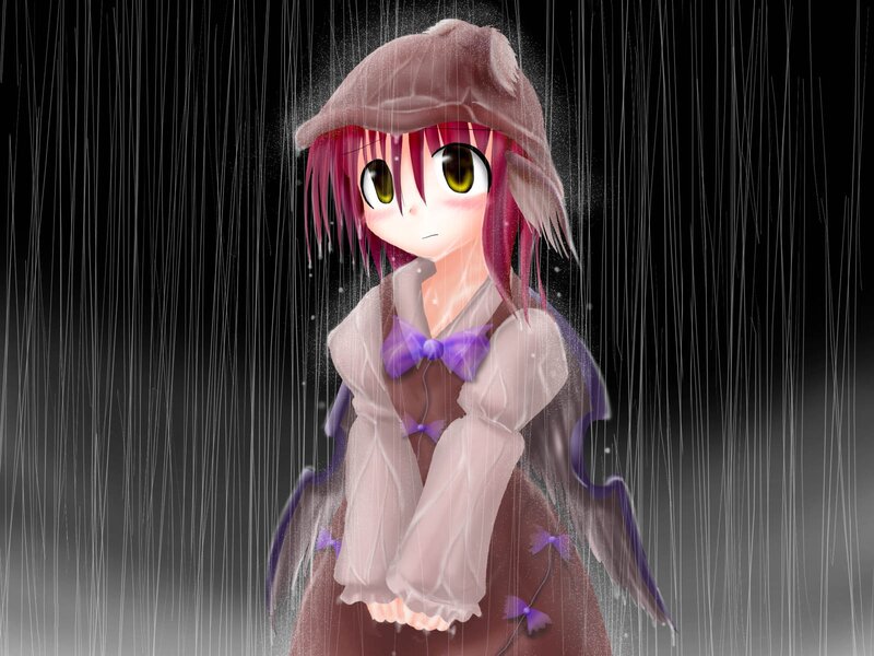 anime girl in the rain