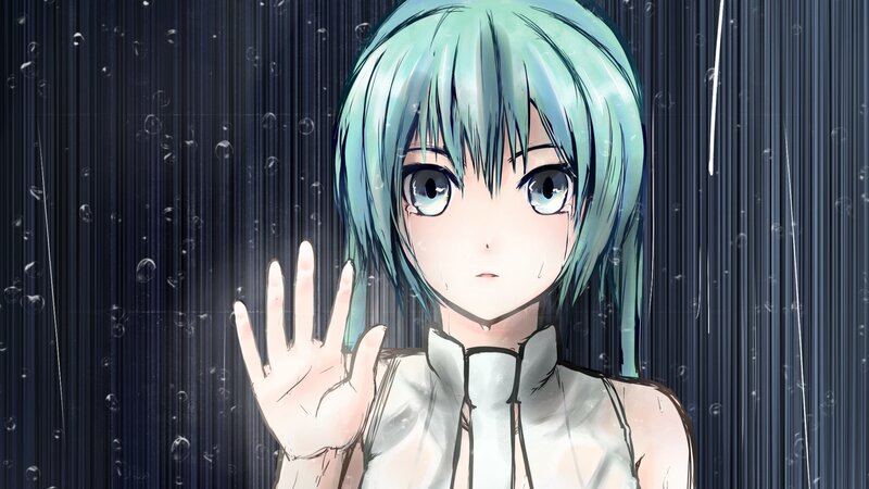 anime girl in the rain