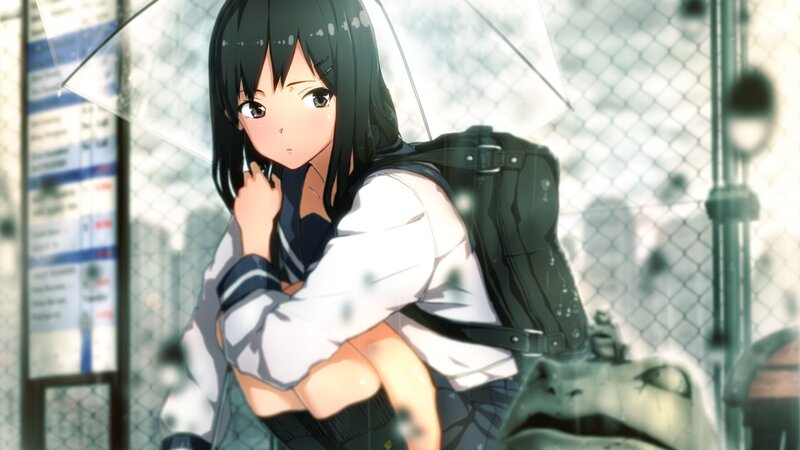 anime girl in the rain