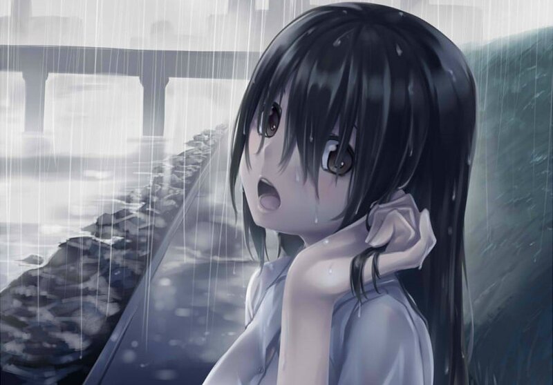 anime girl in the rain