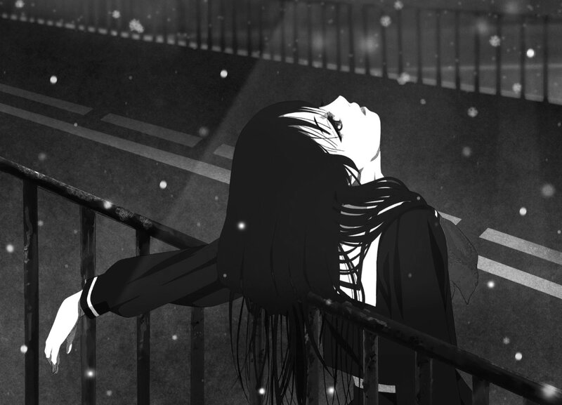 anime girl in the rain