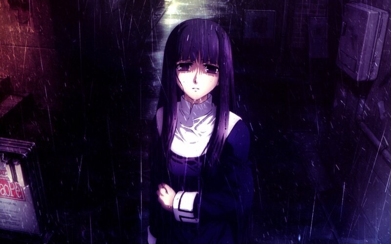 anime girl in the rain
