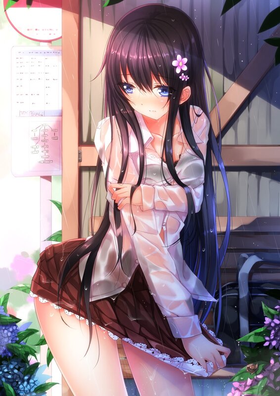 anime girl in the rain