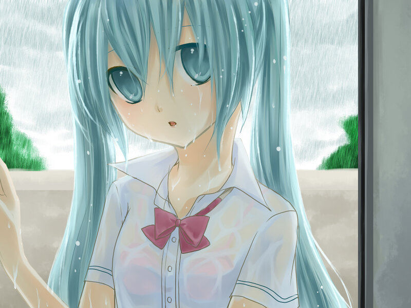 anime girl in the rain