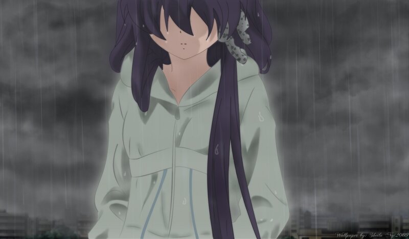 anime girl in the rain