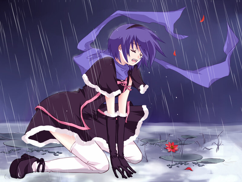 anime girl in the rain