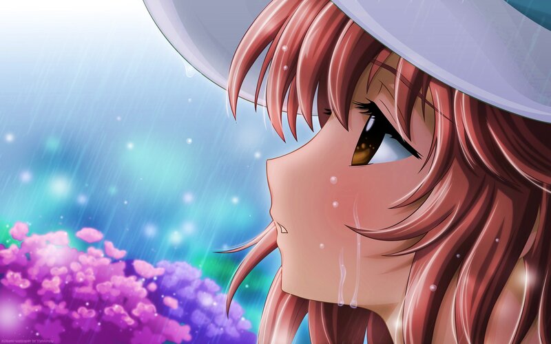 anime girl in the rain