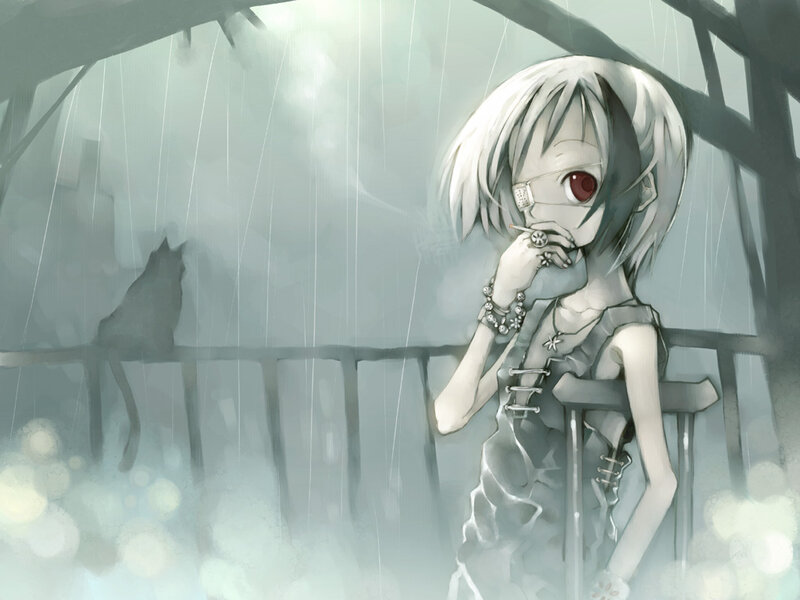 anime girl in the rain