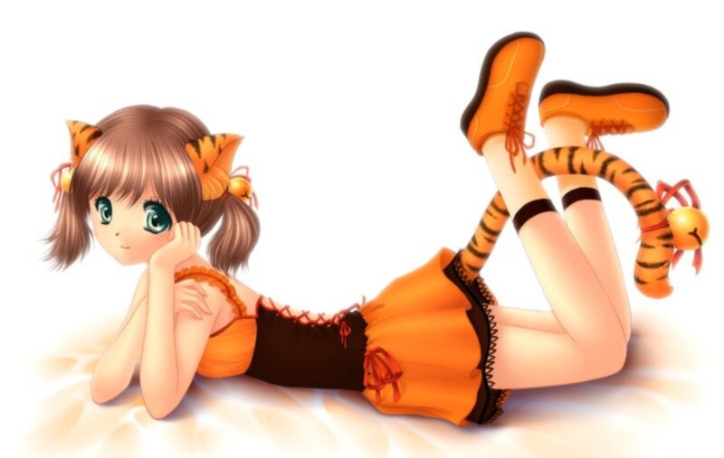 Anime Girl in Tiger Costume — Orange, Playful