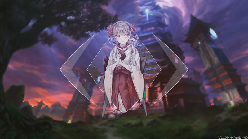 Anime Girl in Traditional Clothing — Purple, Dramatic, Sunset