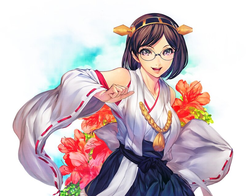 Anime Girl in Traditional Clothing — White, Cheerful