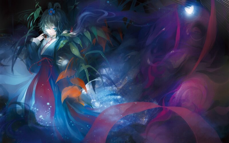 Anime Girl in Traditional Dress — Blue, Serene