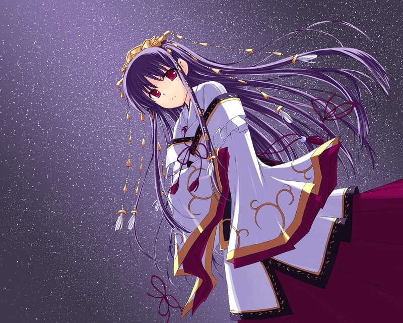 Anime Girl in Traditional Dress — Purple, Dramatic, Night