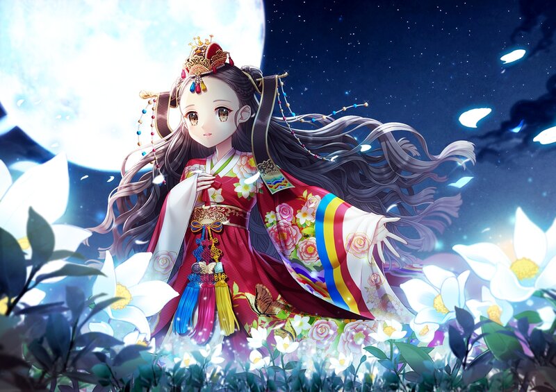 Anime Girl in Traditional Dress — Red, Serene