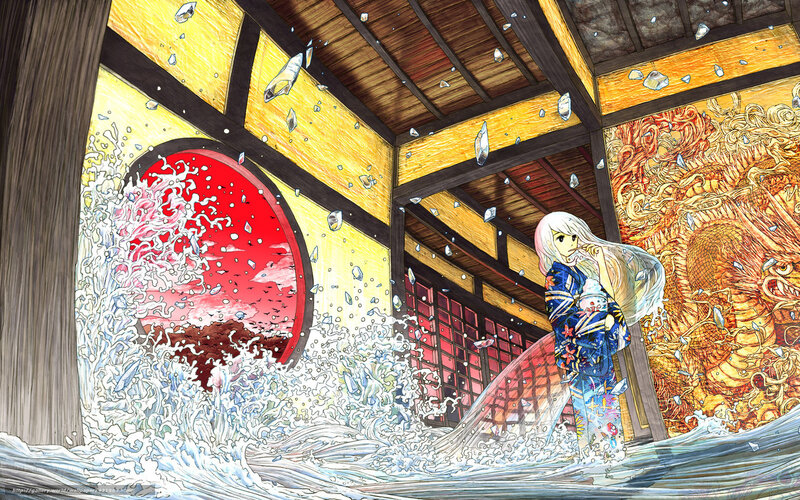 Anime girl in traditional house