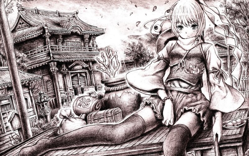 anime girl in traditional village