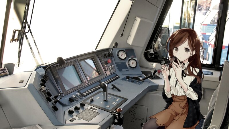 Anime Girl in Train Cab