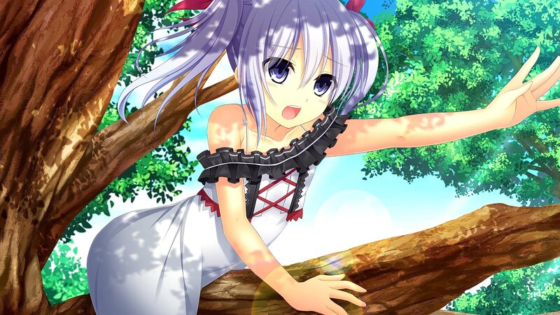Anime Girl in Tree — Green, Playful