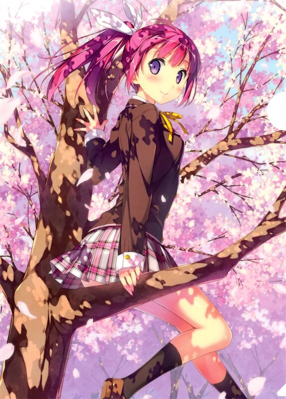 Anime Girl in Tree — Pink, Serene