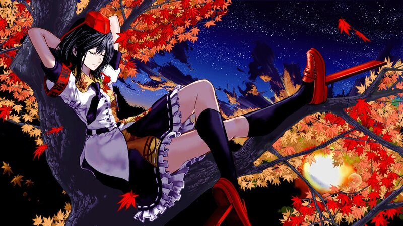 Anime Girl in Tree — Red